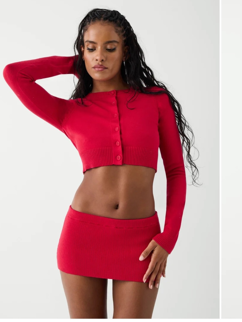 Frankie's Bikinis Red Ribbed Knit Mini Skirt Set